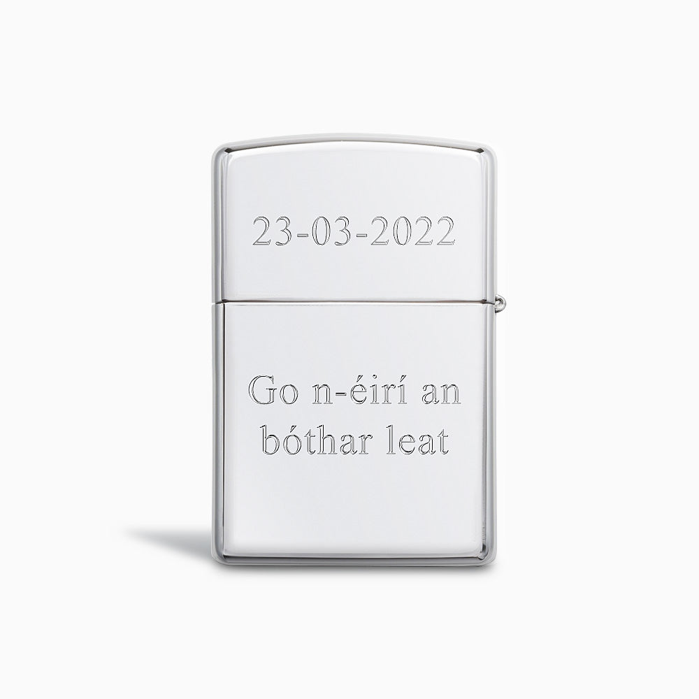 Engravable Green Four Leaf Clover High Polish Chrome Zippo Lighter - L250122 