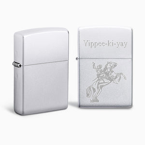 L260312 - Engravable Satin Chrome Classic Zippo Lighter personalized with text and artwork.