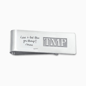 Engravable Classic Raised Letter Monogram Sterling Silver Money Clip - MCSL241030 - Custom Engraved with Handwriting