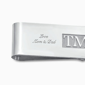 Engravable Classic Raised Letter Monogram Sterling Silver Money Clip - MCSL241030 - Optional Text Engraving