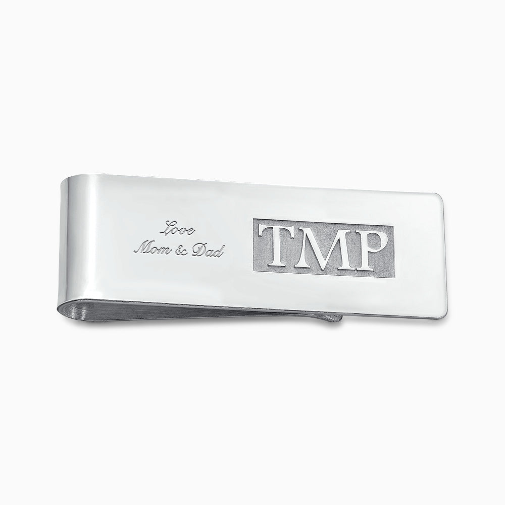 Engravable Classic Raised Letter Monogram Sterling Silver Money Clip - MCSL241030