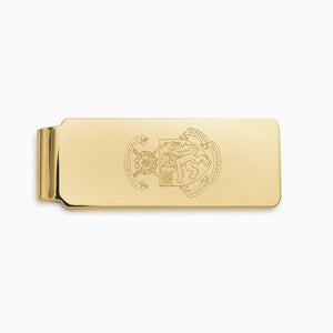 Engravable Straight-Edge 14k Yellow Gold Money Clip - MCYG241227 - Custom Engraved Hawrrow School Crest