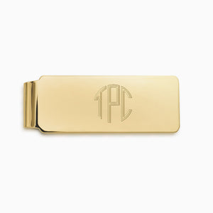 Engravable Straight-Edge 14k Yellow Gold Money Clip - MCYG241227 - Round Monogram Engraving