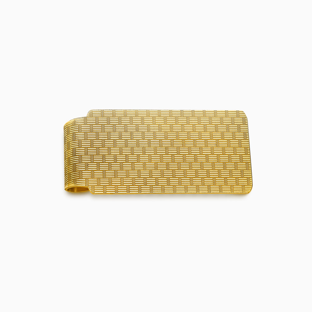 Engravable Textured Basketweave 14k Yellow Gold Money Clip - MCYG250111