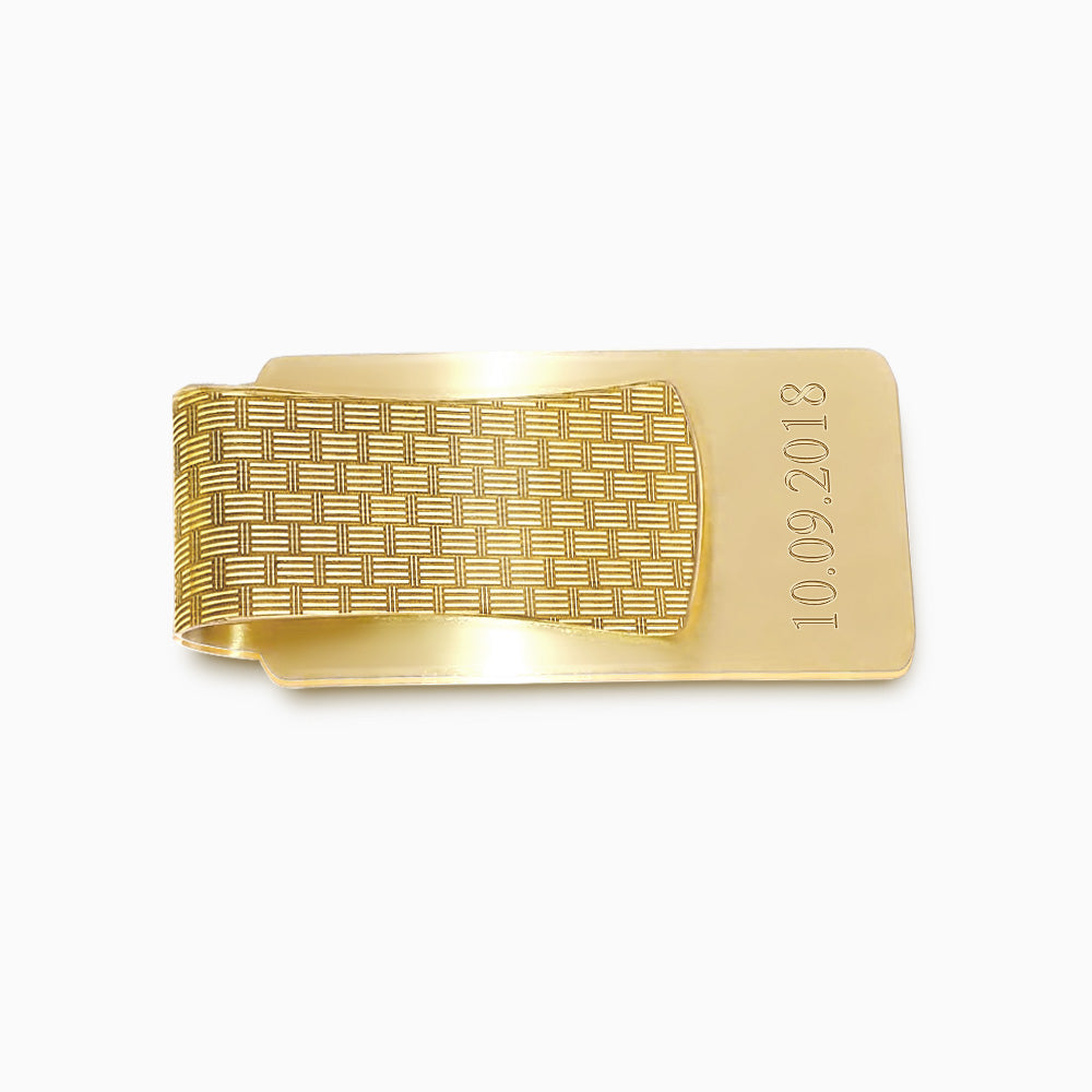 Engravable Textured Basketweave 14k Yellow Gold Money Clip - Sandy