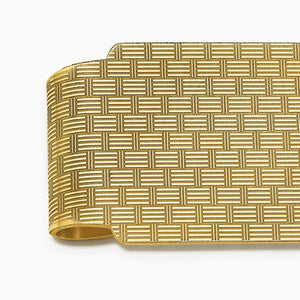 Engravable Textured Basketweave 14k Yellow Gold Money Clip - MCYG250111 - Design Detail