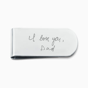 Engravable Curved-Edge Sterling Silver Money Clip - MSL101110 - Custom engraved with handwriting.