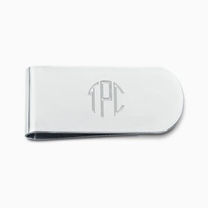 Engravable Curved-Edge Sterling Silver Money Clip - MSL101110 - Engraved with a Round Monogram.