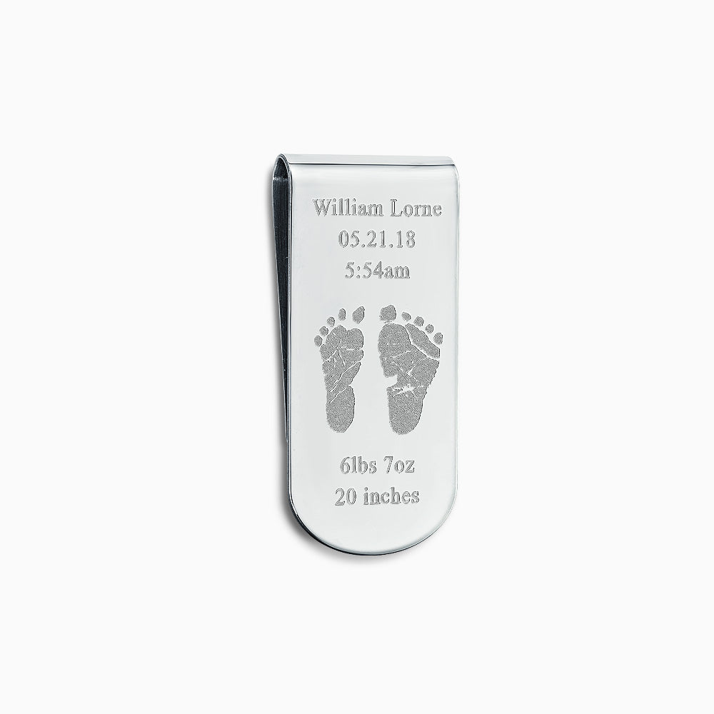 Custom Engraved Curved-Edge Sterling Silver Baby Footprint Money Clip - MSL250511