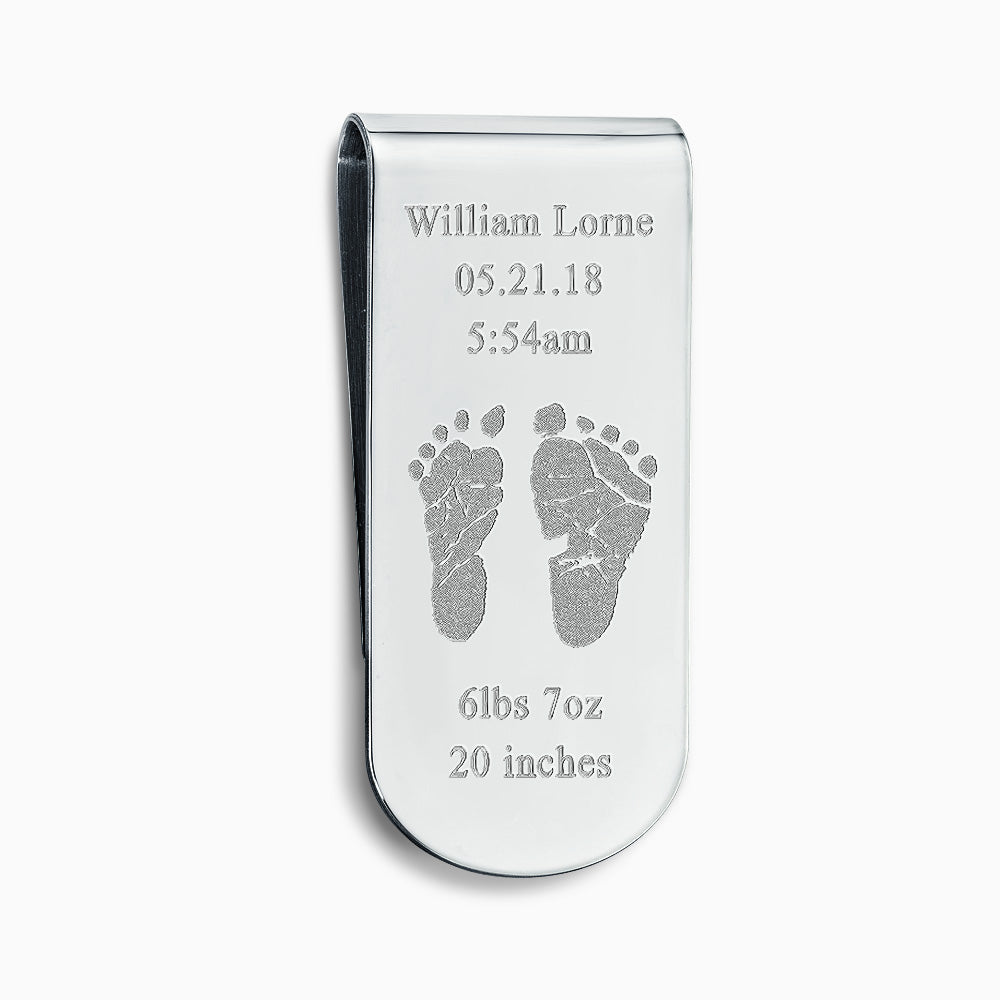 Custom Engraved Curved-Edge Sterling Silver Baby Footprint Money Clip - MSL250511