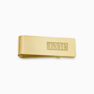 Engravable Classic Raised-Letter Monogram 14k Yellow Gold Money Clip