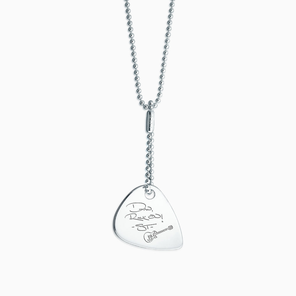 NSL120529 - Engravable Men's Sterling Silver Guitar Pick Necklace with Bead Chain and Extension
