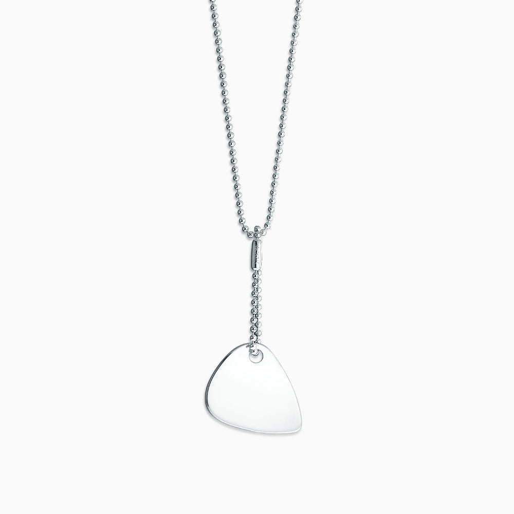 Engravable Men's Sterling Silver Guitar Pick Necklace with Bead