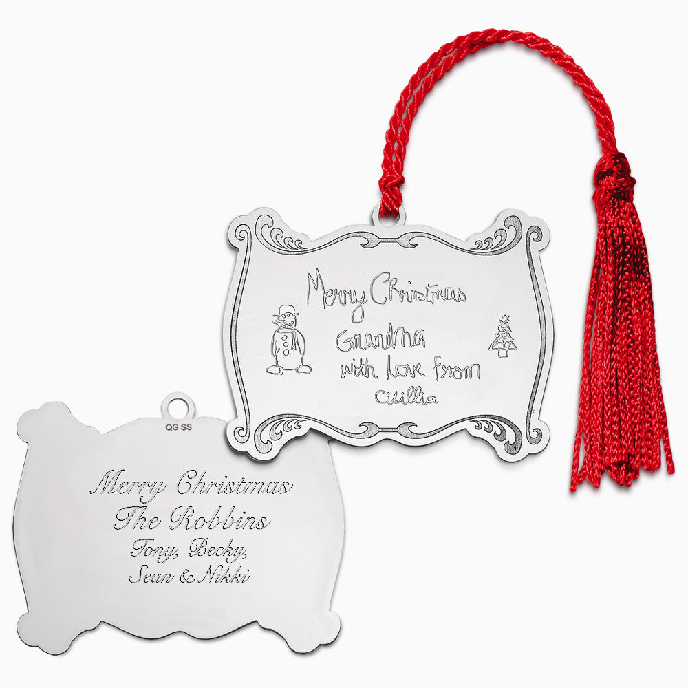 Engravable Sterling Silver Christmas Plaque Ornament