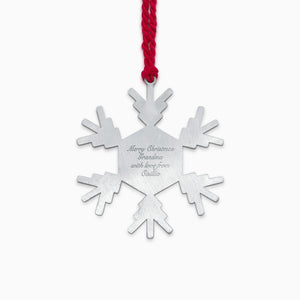 Engravable Sterling Silver Christmas Snowflake Photo Ornament with Red Tassel - OSL240831 - Back Text Engraving with Script Font