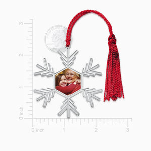 Engravable Sterling Silver Christmas Snowflake Photo Ornament with Red Tassel - OSL240831 - Size