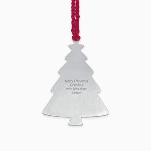 Engravable Sterling Silver Christmas Tree Photo Ornament with Tassel and Text Engraving in Roman Font - OSL240832 