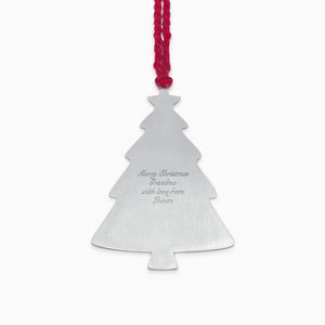 Engravable Sterling Silver Christmas Tree Photo Ornament with Tassel and Text Engraving in Script Font - OSL240832 