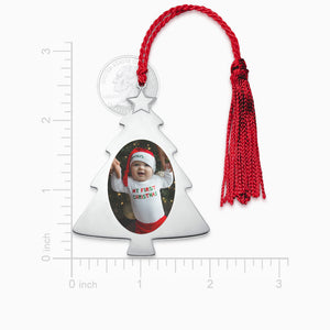 Engravable Sterling Silver Christmas Tree Photo Ornament with Tassel Size Detail - OSL240832 