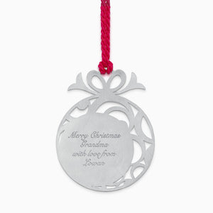 Engravable Sterling Silver Christmas Bauble Photo Ornament with Tassel  - OSL240833 - Personalized with Text Engraving on the Back in a Script Font