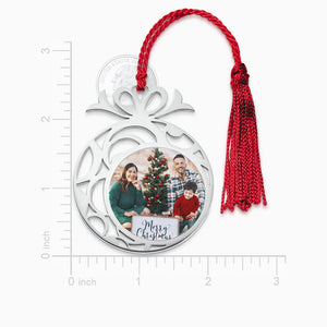 Engravable Sterling Silver Christmas Bauble Photo Ornament with Tassel  - OSL240833 - Size Measurements