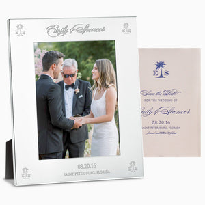 Engravable Silver Plated Wide Edge 8x10 Photo Frame Custom Engraved with Wedding Invitation Artwork - PFS250710