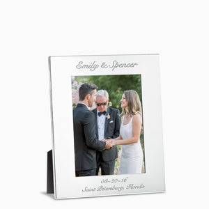 Engravable Silver Plated Wide Edge 5x7 Photo Frame - PFS250711  - Personalized for newly married couple, engraved with text celebrating their marriage.