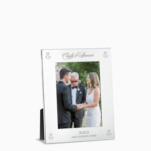 Engravable Silver Plated Wide Edge 4x6 Photo Frame - PFS250712 - Personalized for newly married couple, custom-engraved with artwork from their wedding invitation.