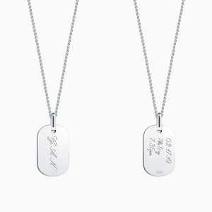 Engravable Women’s Flat-Edge Sterling Silver Dog Tag Necklace with Cable Chain