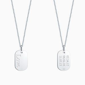 Engravable Women’s Flat-Edge Sterling Silver Dog Tag Necklace with Cable Chain