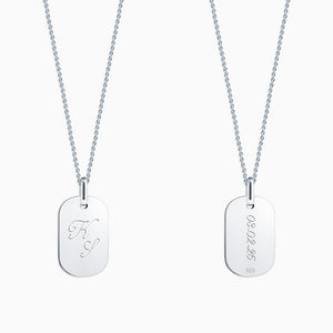 Engravable Women’s Flat-Edge Sterling Silver Dog Tag Necklace with Cable Chain