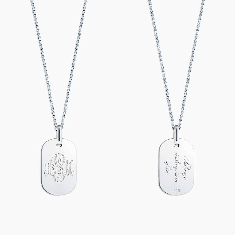 Engravable Women’s Flat-Edge Sterling Silver Dog Tag Necklace with Cable Chain