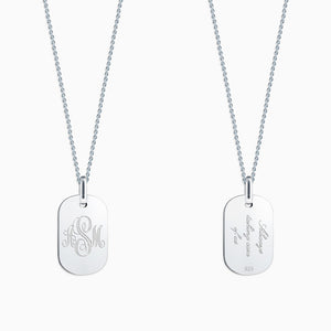 Engravable Women’s Flat-Edge Sterling Silver Dog Tag Necklace with Cable Chain