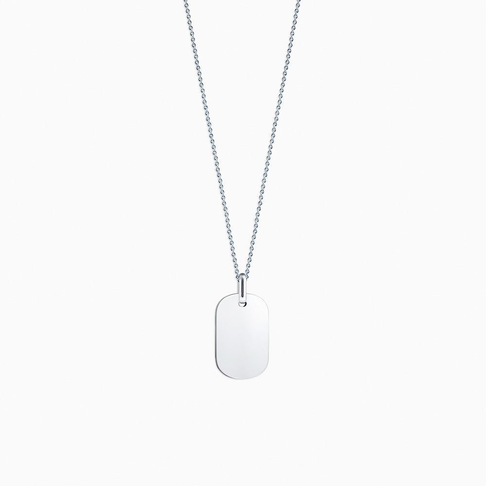 Engravable Women’s Flat-Edge Sterling Silver Dog Tag Necklace with Cable Chain