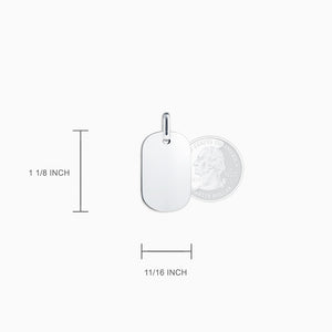 Engravable Women’s Flat-Edge Sterling Silver Dog Tag Necklace with Military Bead Chain - NSL130923 - Pendant Size Measurements.