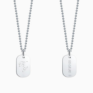 Engravable Women’s Flat-Edge Sterling Silver Dog Tag Necklace with Military Bead Chain - NSL130923 - Personalized with Script Initials and a Date