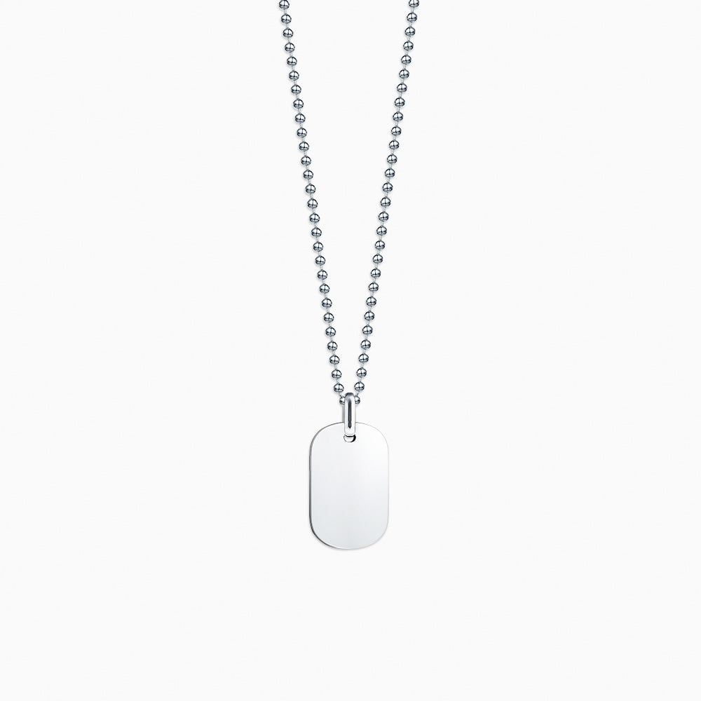 Engravable Women’s Flat-Edge Sterling Silver Dog Tag Necklace with Military Bead Chain - NSL130923