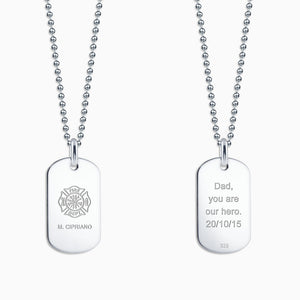Men's Sterling Silver Flat Edge Dog Tag Necklace w/ Ball Chain - Medium - NSL060801 - Engraving on Front and Back