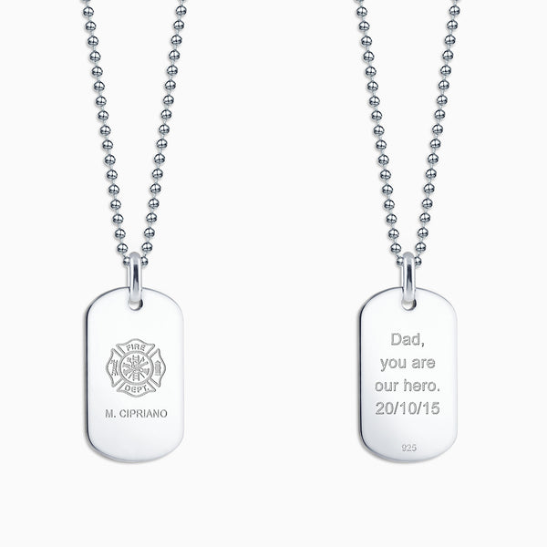 Engravable Men's Flat-Edge Sterling Silver Dog Tag Necklace with Bead -  Sandy Steven Engravers