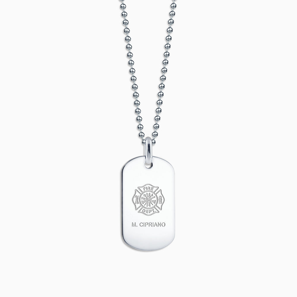 Men's Sterling Silver Flat Edge Dog Tag Necklace w/ Ball Chain - Medium - NSL060801