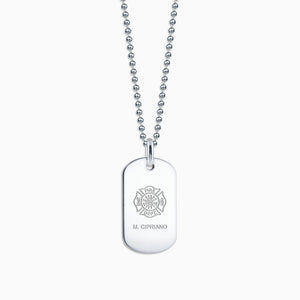 Men's Sterling Silver Flat Edge Dog Tag Necklace w/ Ball Chain - Medium - NSL060801 - Front Custom Engraving