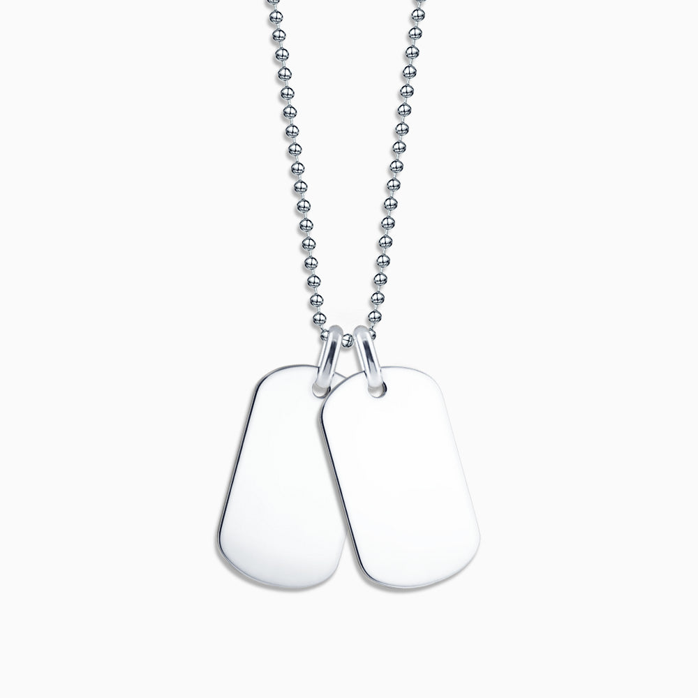 Engravable Men's Sterling Silver Flat Edge Double Dog Tag Necklace - Medium - NSL0608012