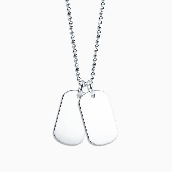 Men's Sterling Silver Raised Edge Dog Tag Necklace w/ Bead Chain - Medium  (Engravable)