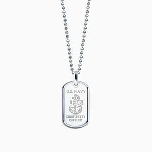 Engravable Mens Sterling Silver Raised-Edge Dog Tag Necklace - Medium - NSL140719 - Custom Engraving of US Navy Insignia