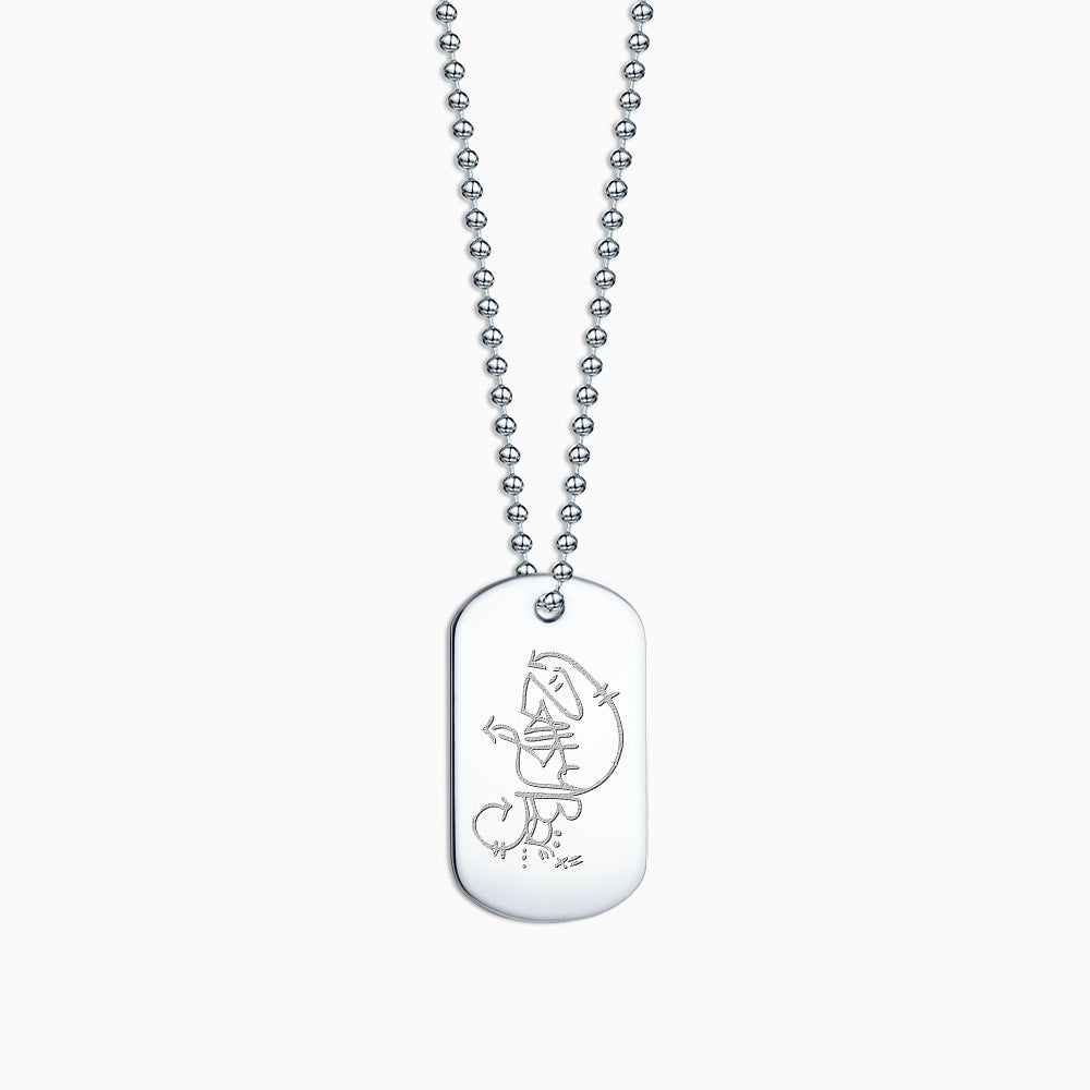Men's Sterling Silver Dog Tag Slider Necklace w/ Ball Chain and