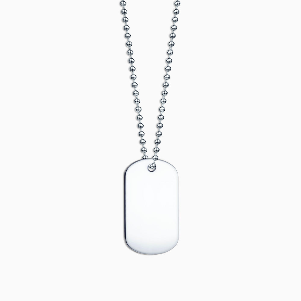 Men's Double Sterling Silver Raised Edge Dog Tag Necklace w/ Bead Chain -  Medium (Engravable)