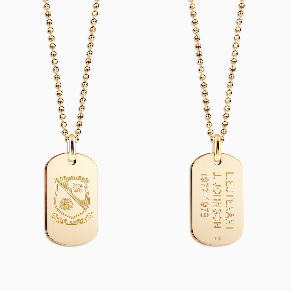 Engravable Men's Flat-Edge 14k Gold Dog Tag Necklace with Bead