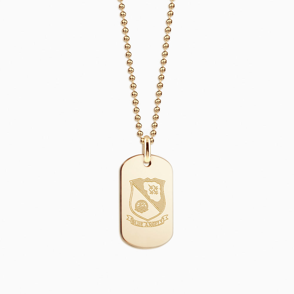 Engravable Men's 14k Yellow Gold Flat-Edge Dog Tag Necklace with Ball Chain - NYG060801