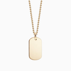 Engravable Men's 14k Yellow Gold Flat-Edge Dog Tag Necklace with Ball Chain - NYG060801 - Zoom