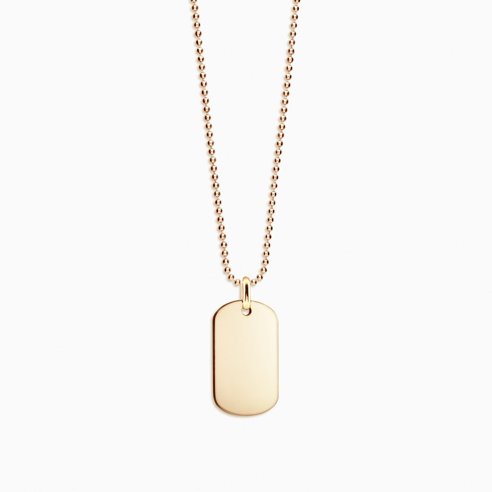 Engravable Men's 14k Yellow Gold Flat-Edge Dog Tag Necklace with Ball Chain - NYG060801